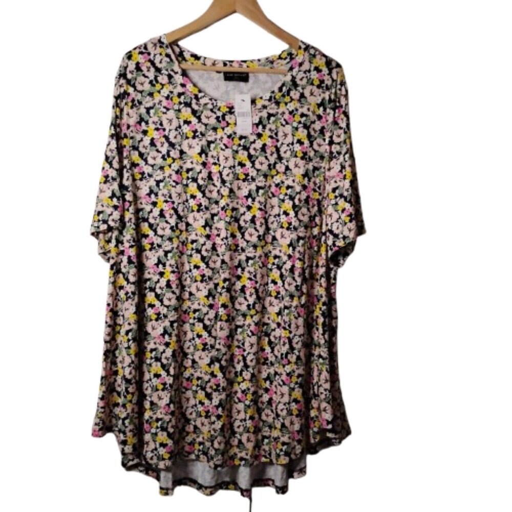 Lane Bryant Women's Multi-color Floral Short Sleeve Tunic Blouse Top Size 26/28